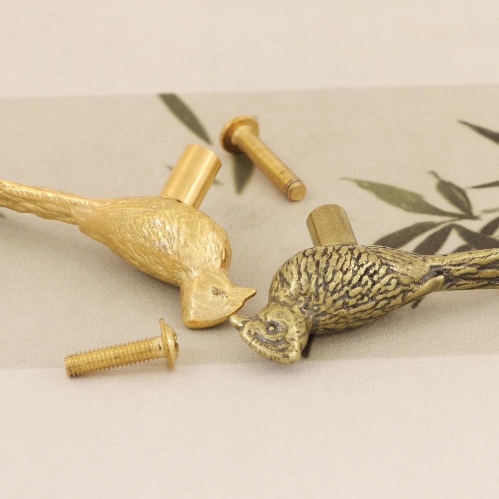 Retro Longtail Bird Brass Handle Vintage Furniture Hardware Cabinet Door Knobs Push-pull Gold Wardrobe Drawer Pulls Furniture