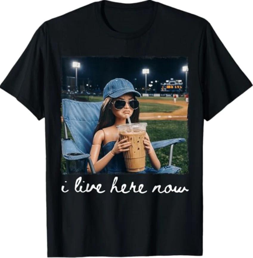 I Live Here Now Funny Ballfield Baseball Girl Softball Meme T-Shirt M