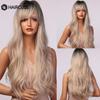 HAIRCUBE Dlouhá vlnitá červenohnědá syntetická paruka s tmavými kořínky Přírodní vlasy s ofinou pro ženy Tepelně odolná denní cosplay paruka