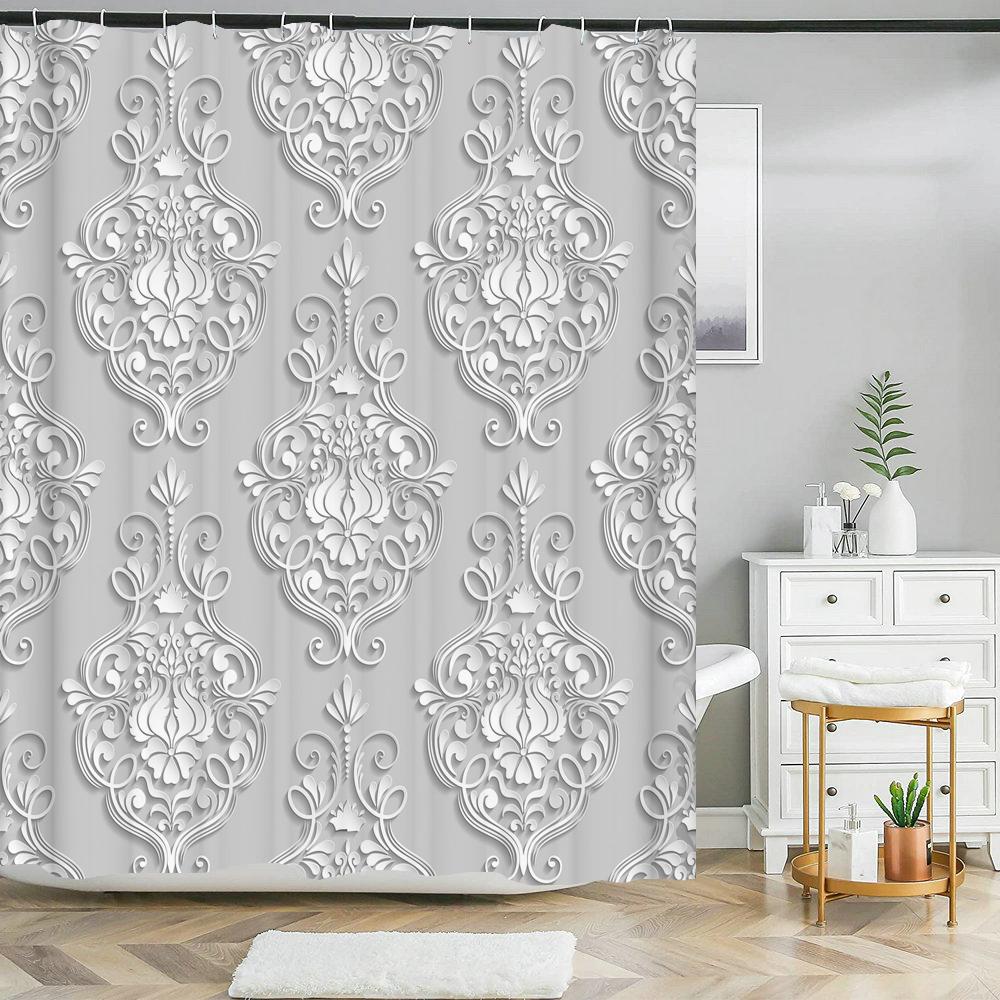 Elegant Bukett Av Fantastiska Vita Blommor 3D-stil Duschdraperi Badrumsgardin Med Badrumsmatta Mattset Blommig Heminredning