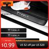 Car Sticker 4pcs Car Anti Scratch Scuff Carbon Fiber Door Threshold Stickers for Tesla Model 3 Model S X Model Y Roadster