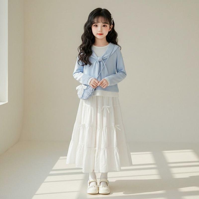 

Girls Sweet Set - Children s Fashion Long-Sleeved Top and Half-Dress Set 130