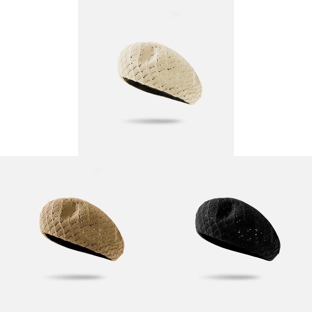 Classic Beret Hat For Women Summer Breathable Knit Fashionable Sun Protection Casual Accessory