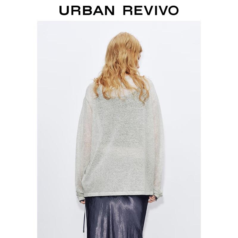 UR 2025 Autumn Women's Simple Lace Round Neck Knit Sweater