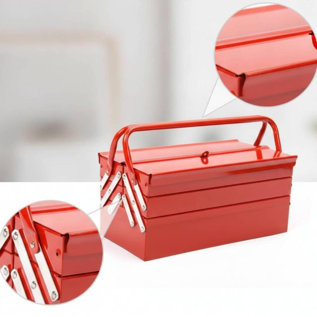 Folding Tool Box Sturdy Metal Container with Trays for Mechanics