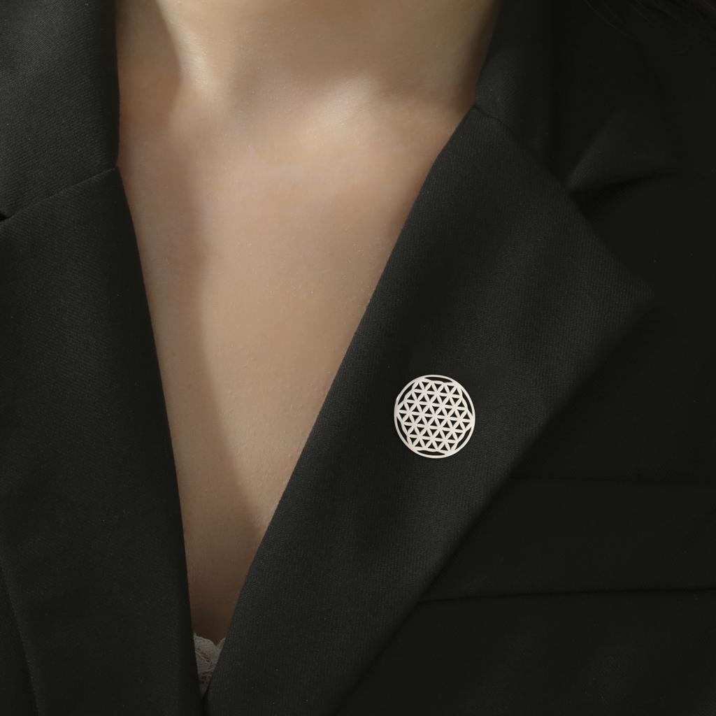 Flower of Life Brooch Pins for Women Men Stainless Steel Geometric Suit Collar Badges Jewelry Wholesale Mother's Day Amulet Gift