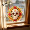 Creative Holiday Gifts for Friends Day of The Dead Skull Flower Static Sticker Colorful Mexican Floral Glass Indoor Outdoor Festive Window