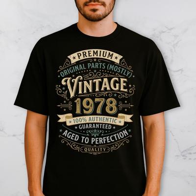 Vintage 1978 T-Shirt – Aged To Perfection Original Parts Tee, Custom Year Gift