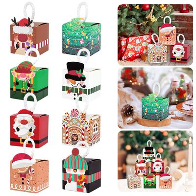 10Pcs Christmas Gift Box Xmas Tree Santa Claus Snowman Paper Candy Cookie Packing Box Bags Children Favors Navidad New Year 2025