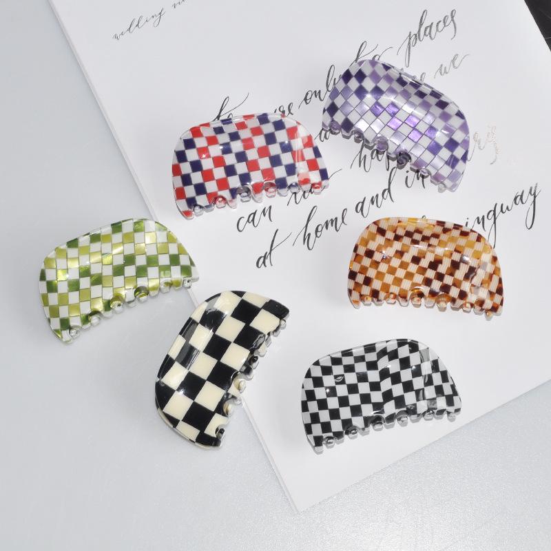 

Plaid Acetate French Hair Claw Clip - Elegant Updo Headwear белый/чёрный