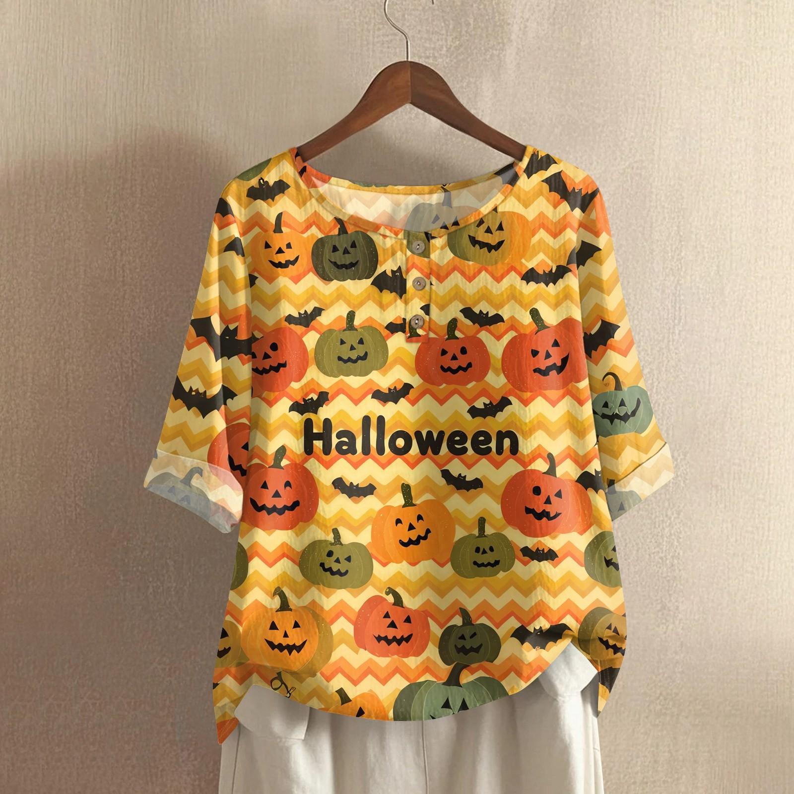 

Women s Fashionable And Casual Shirt Half-sleeve Round Neck Print Cotton And Linen Blouse Top L жовтий