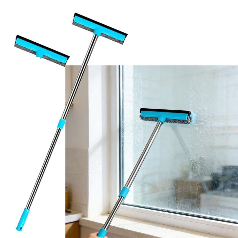 Extendable Glass Cleaner Tool Having Soft Rubber Wiper And Brush For Mirrors Cars