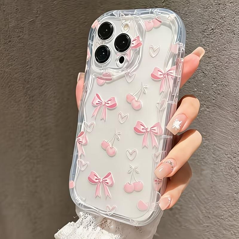 Rosa Kirsch-Schleife Klare Handyhülle mit welligem Rand für Samsung Galaxy S26 Ultra S25 Plus S24 S23FE A17 A57 A37 A16 A36 A56 A55 Hülle