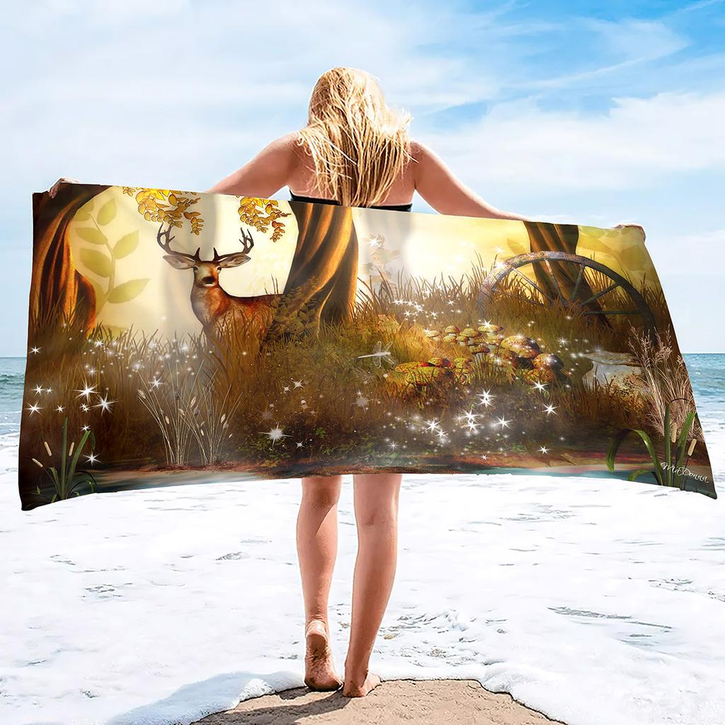 Sika Deer Ultra-Fine Fiber Beach Towel, Super Large Soft Beach Blanket, Absorbent Quick Drying Bath Towel, Swimming Pool Towel