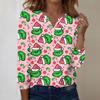 Women's Fashion Casual V-Neck Long Sleeve Decorative Button Christmas Print Top