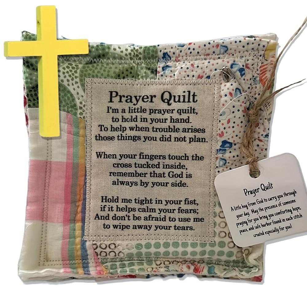 Handmade Pocket Prayer Quilt with Wooden Cross - Colorful Fabrics, Vintage Style, Symbolic Psalm Design, Comfortable and Supportive