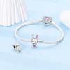 Charms Copper Pink Cute Rabbit Heart-Shaped Beads Fit Plata Original Bracelet Women Jewellery Making Diy Gifts