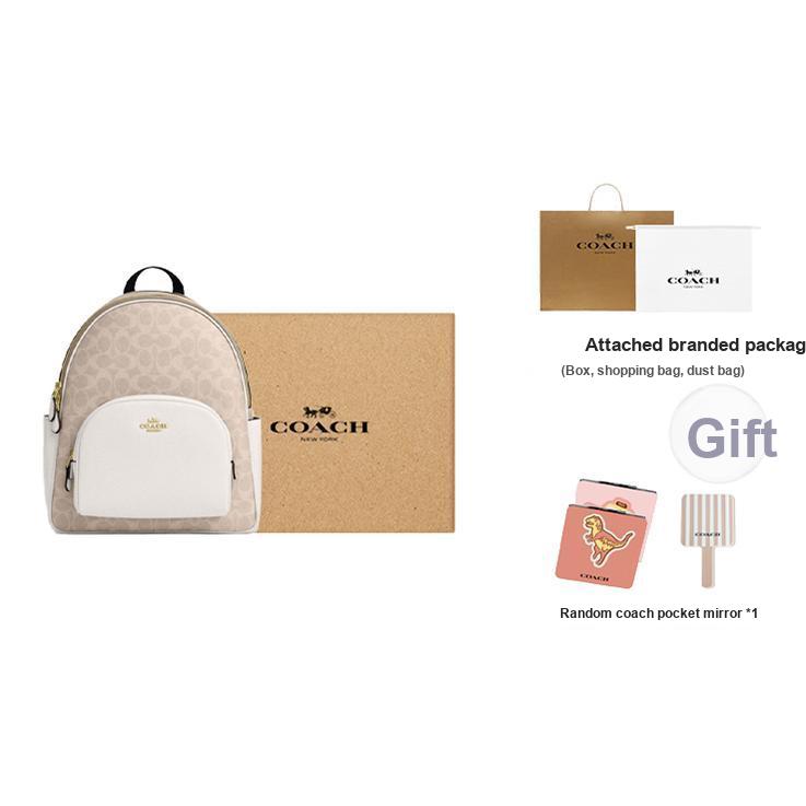Coach Court 27 Logo Reißverschluss Beschichtetes Canvas Rucksack Großer Damenrucksack Gold Sand Kreide CZ176-IMXDM