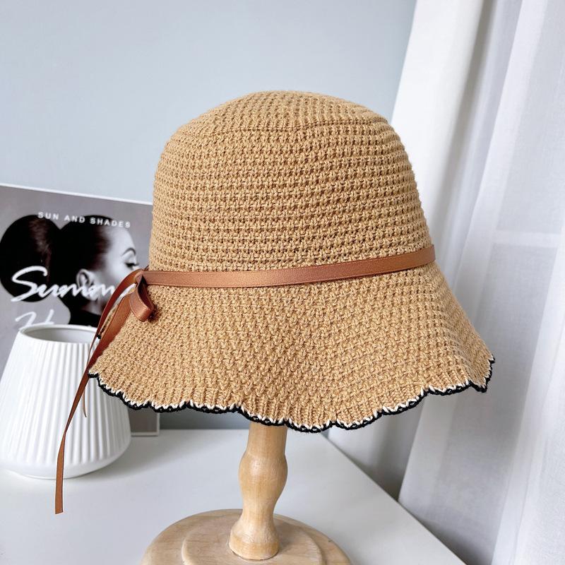 New spring and summer retro fashion bucket hat knitted basin hat casual sunshade sunscreen woven hat versatile
