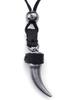 jonline24h Mens Adjustable Tribal Wolf Tooth Pendant Leather Necklace Chain Brown Black Silver
