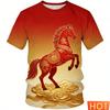 Chinese New Year Horse T-shirt For Men Women 2026 Happy New Year Round Neck Tee Shirts Polyester Family Short Sleeves Red Tops