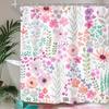 Spring Boho Style Kids Girls Teen Wildflowers Pink Watercolor Fabric Bathroom Curtains, Trendy Botanical Bathroom Decor Set