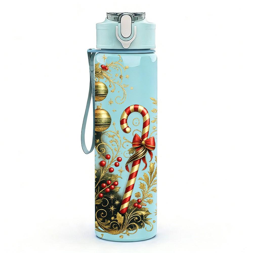1PC Christmas Pine Bouquet Print 750ml Color Plastic Sports Water Bottle Leakproof Flip Straw Lid Suitable for Sports Office Home Use