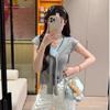 A Korean-style V-neck Color-blocking Knitted Sweater for Women In Summer, Pure and Gentle, Elegant and Slimming Top