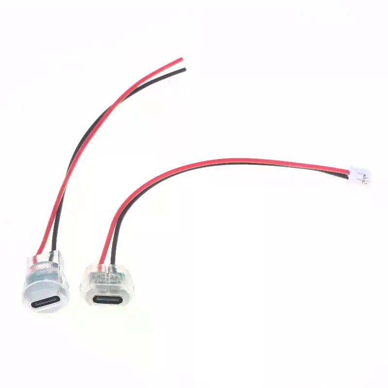 5/10Pcs Waterproof USB-C Power Port Female Connectors Transparent 2Pin USB Type-C With LED Lights Input Type Charging Socket