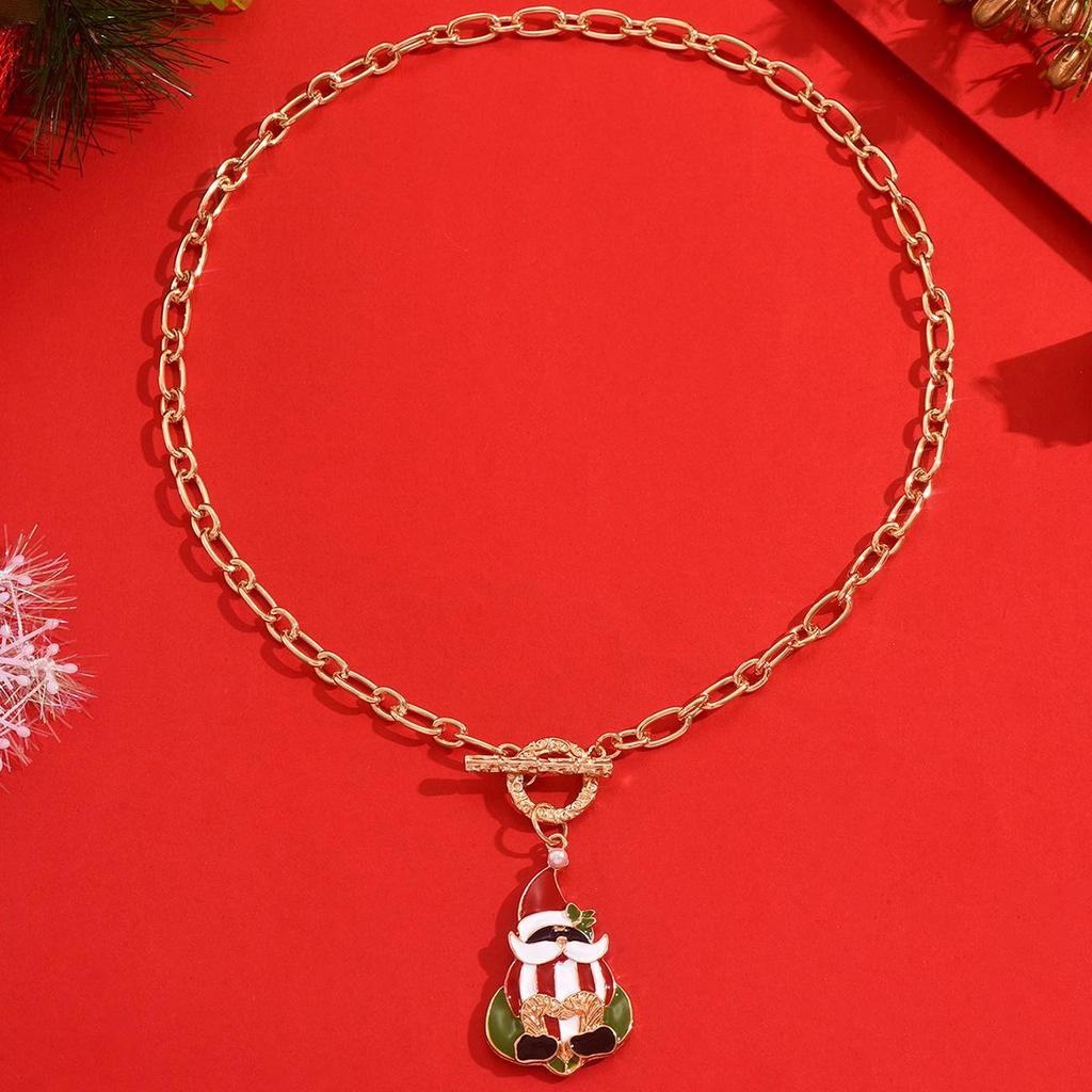 Women's Cartoon Enamel Christmas Tree & Santa Claus Pendant Necklace