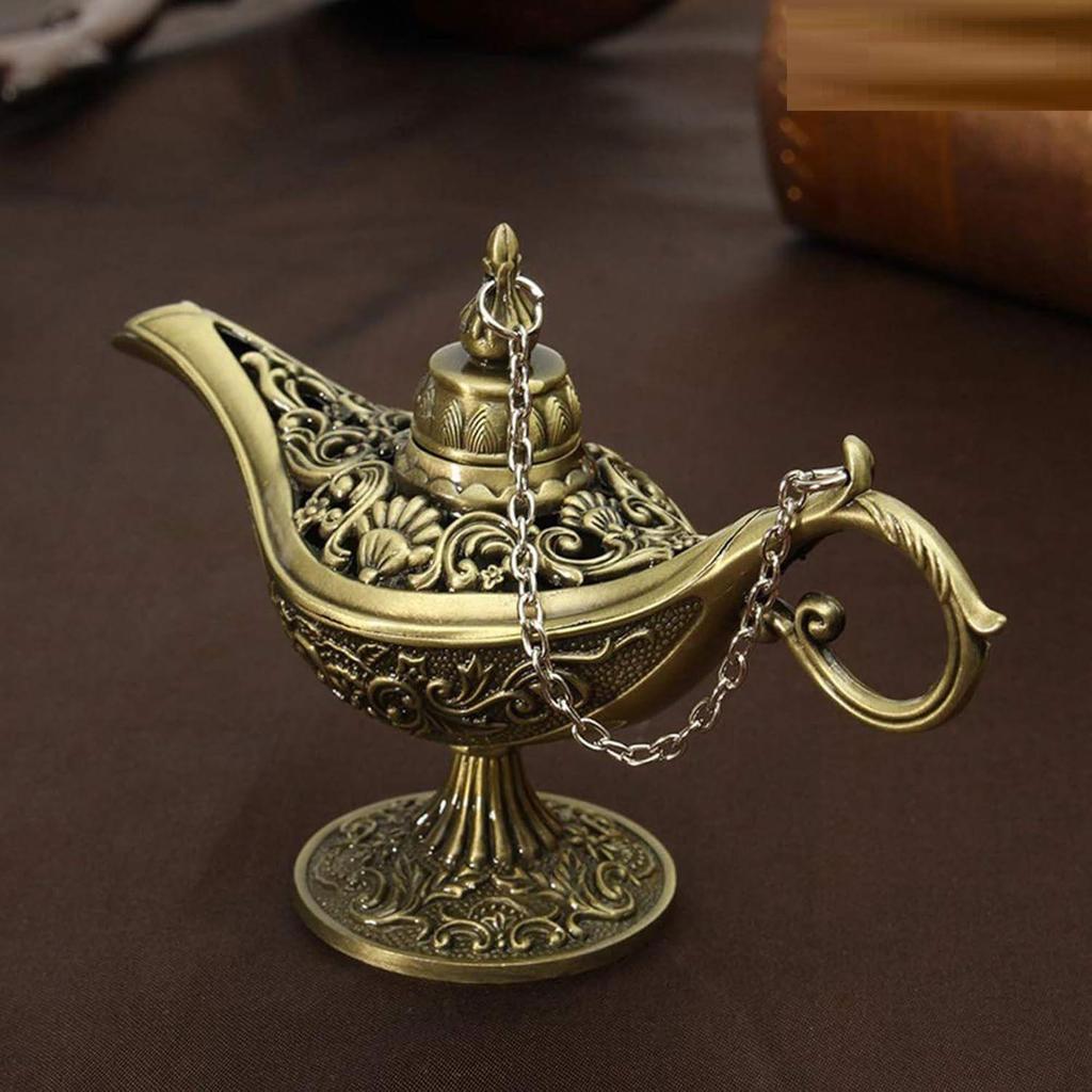 Zinc Alloy Classic Vintage Collectible Rare Legend Magic Genie Alladin Chirag Lamp for Home Office Table Housewarming Decoration Unique Gift