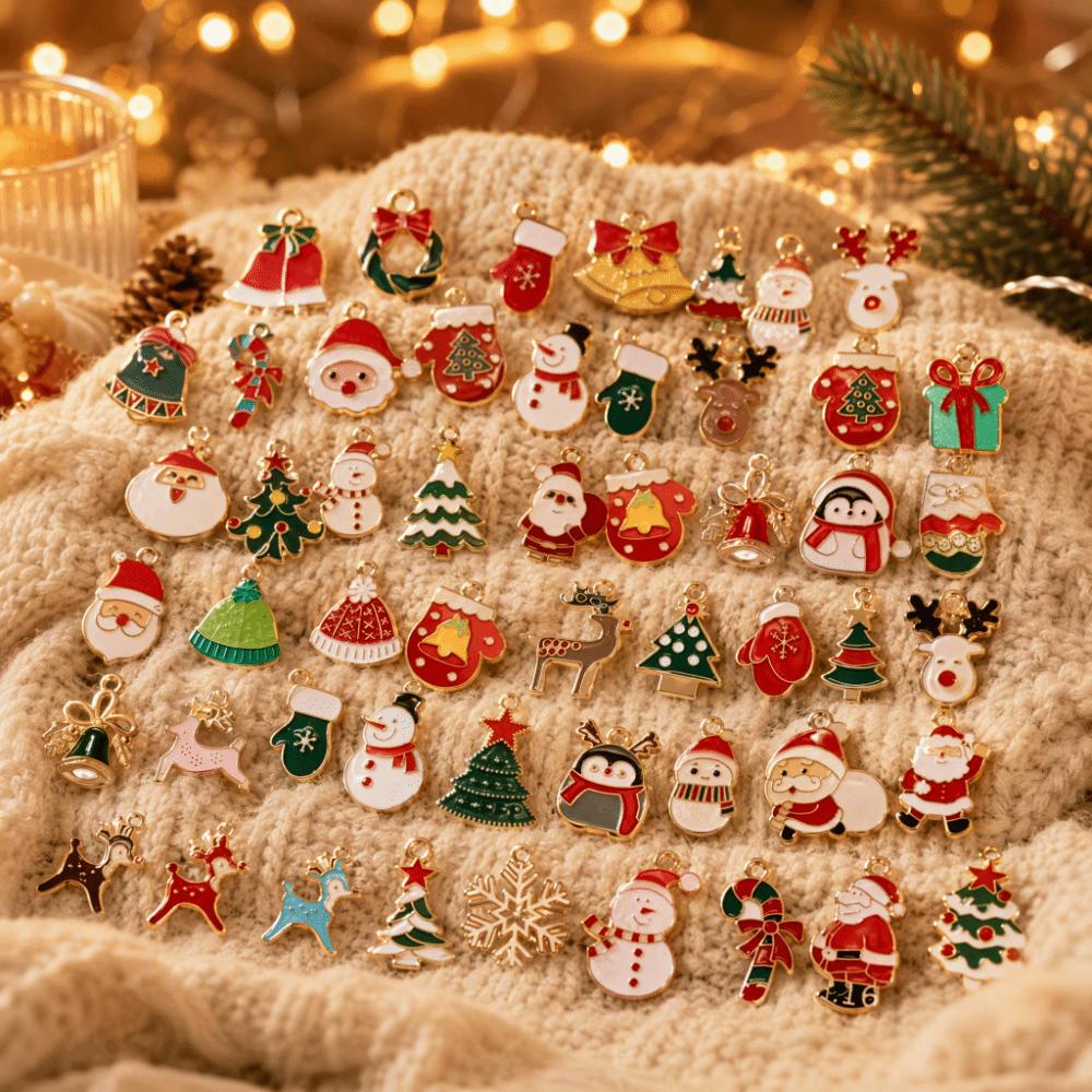 Mixed Colors Christmas Enamel Charms 20/100pcs Bulk Enamel Coating Christmas Tree Pendants DIY Accessories Random Mixed