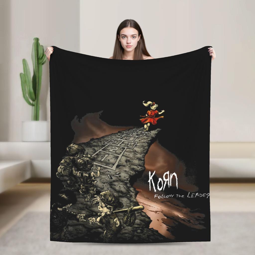 Korn Nu Metal Doll Knitted Fashion Blanket Coral Fleece Graffiti Music Korn Art Lightweight Thin Throw Fashion Blankets Bedspreads Portable