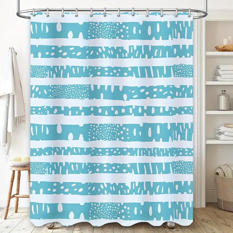 Blue Striped Waterproof Shower Curtain Modern Bathroom Decorations for Bathrooms Rectangular Design with White Pattern Print Mad