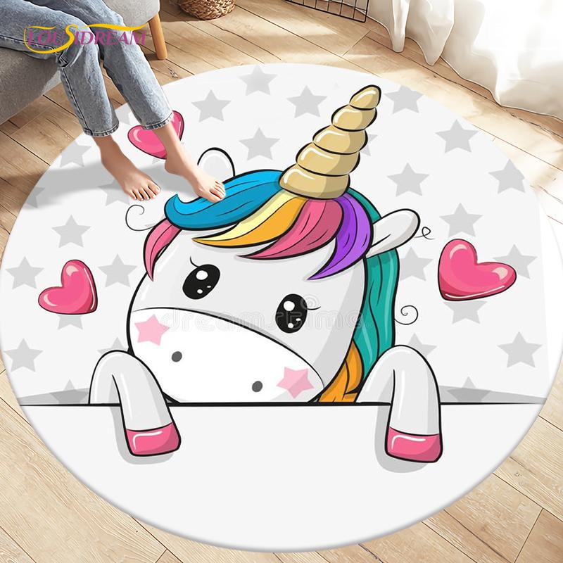 Children's Cartoon Cute Unicorn Animals Area Rug Round Carpets Rugs for Living Room,Kids Play Crawling Soft Non-slip Floor Mats