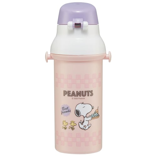 Skater Children's Water Bottle, 480ml, Antibacterial Plastic, Child-Friendly, Lightweight, Snoopy 80s Cafe Design, Made In Japan (PSB5SANAG-A)