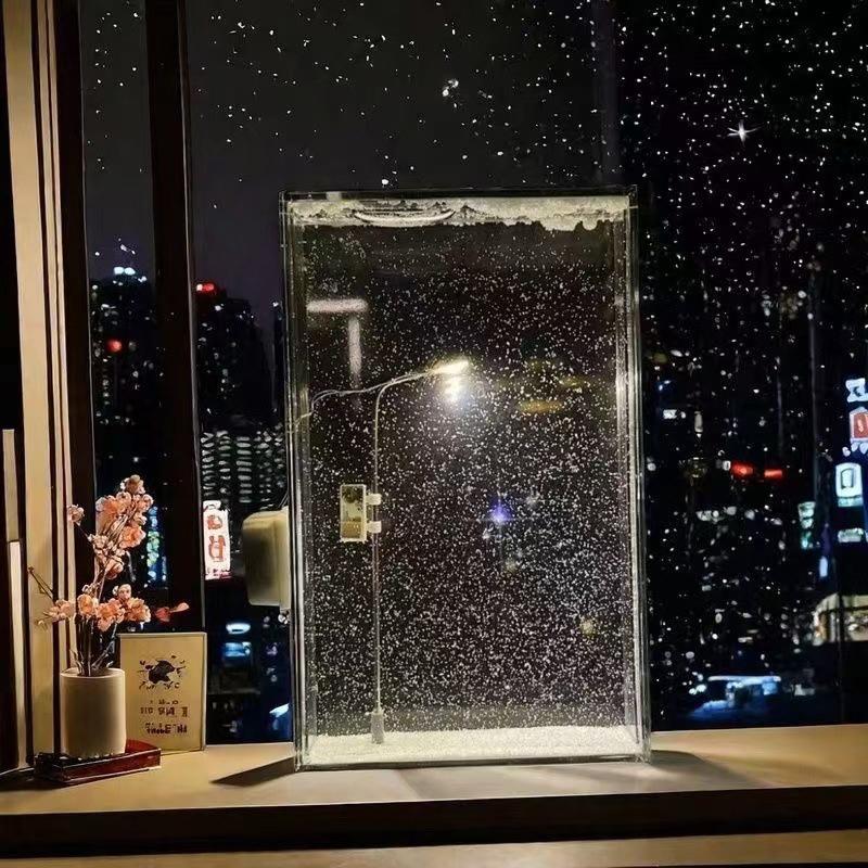 Snow Scene Street Light Snowy Night Flowing Small Night Light Snow Simulation Handmade Diy Material Package Desktop Decor