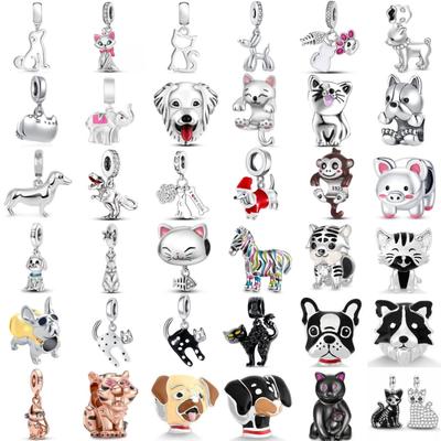 European New S925 Silver Cute Animal Dogs, Cats, Elephants Pendant Suitable For Original Bracelet DIY Charm Jewelry