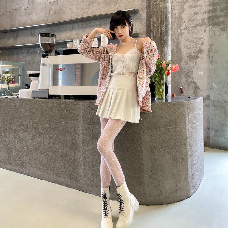 Spring Summer Japanese Fishnet Stockings Pure White Black Silk Bow Pantyhose for Slim Sexy Legs