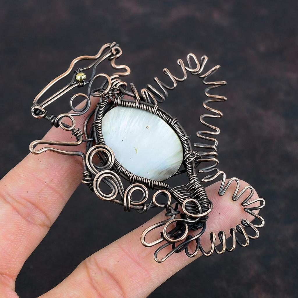 Mother Of Pearl Pendant Copper Wire Wrapped Gemstone Pendant Rabbit Jewelry Handmade Birthstone Pendant Copper Wire Jewelry Engagement Gifts