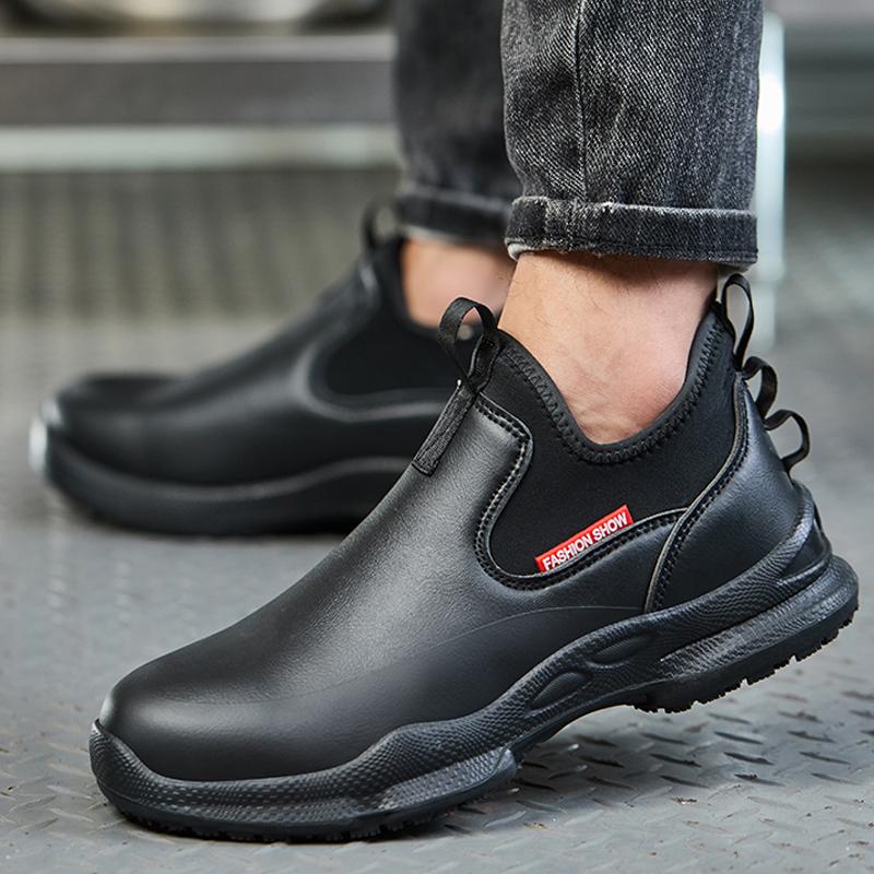 Wasserdichte Herren Kochschuhe Mode Herren Slipper Kevlar durchstichsicher Küchenarbeitsschuhe Rutschfeste Herrenschuhe Herren Lederschuhe