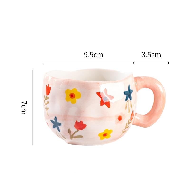 300ML Ceramic Mug Flower Heart Pattern Cute Hand Pinched Irregular Creative Style Coffee Cup Breakfast Milk Afternoon Tea Cups