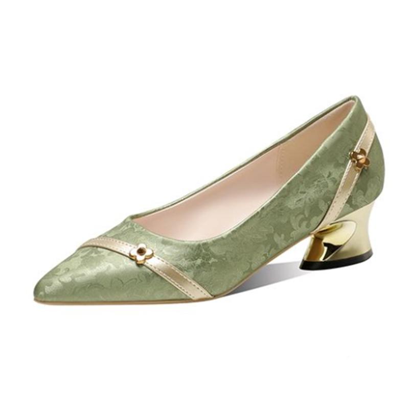 Damenmode süße hochwertige grüne Übergröße Slipper Schuhe mit quadratischem Absatz Dame klassisch sexy Party Nachtclub Absatzschuhe ba89