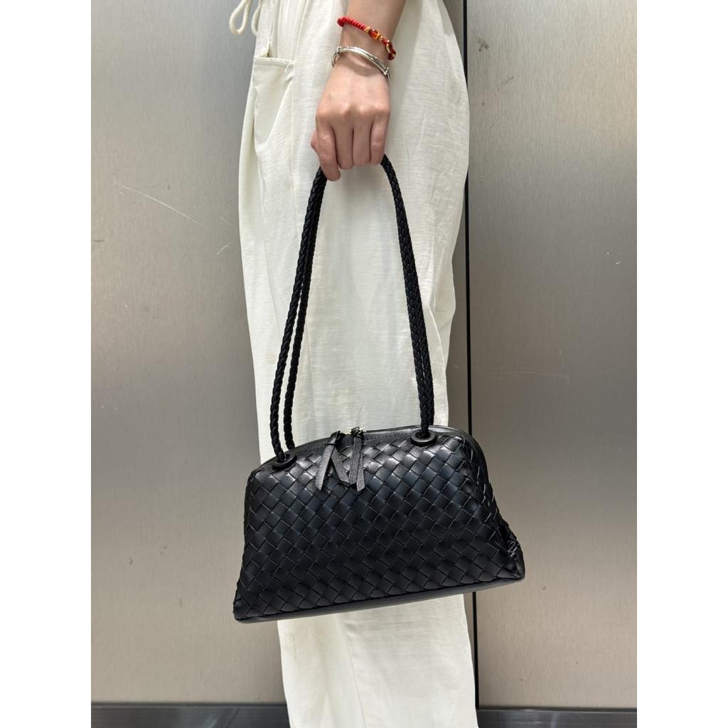 Cross-border Cowhide Woven Underarm Boston Women's Bag Practical High-end Pillow Bag Commuting Versatile Portable Shoulder Bag