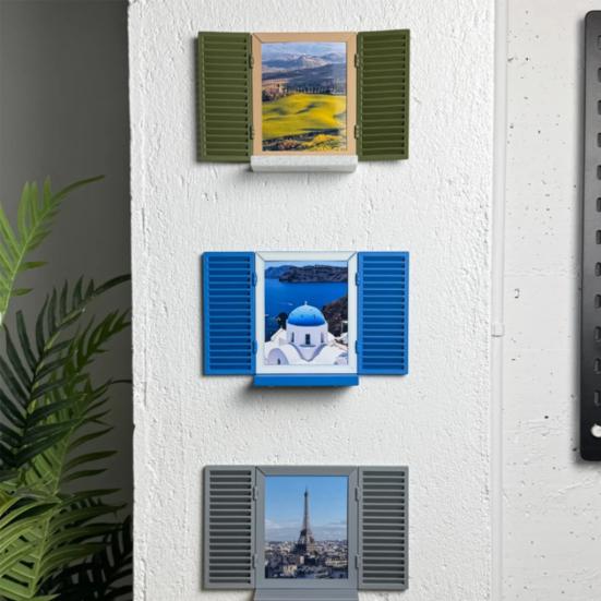 Mediterranean Window Photo Key Holder, Wall Mount Picture Frame Key Hanger, Decorative Window Key Hook Rack for Home, Office