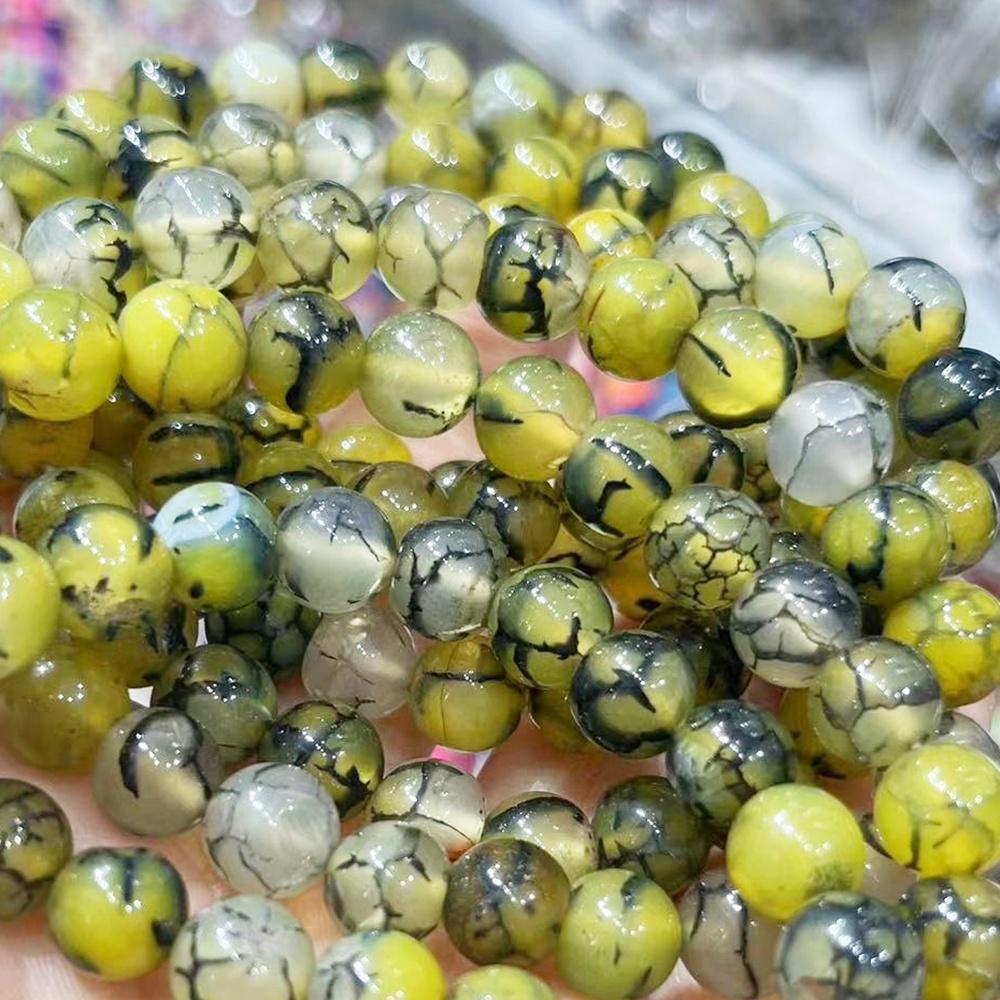 Agates Veines de Dragon Dorées Pierre Naturelle Perles Rondes 15" Fil Lisse Perles d'Espacement Libres 4/6/8/10/12mm pour Fabrication de Bijoux DIY Bracelets Accessoires