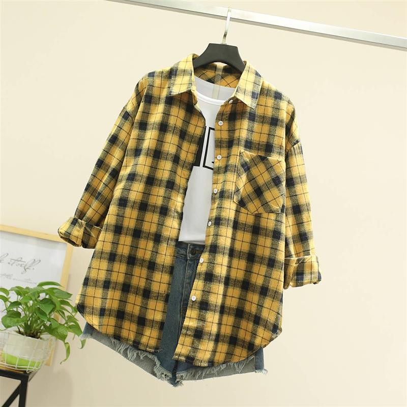 Camicia a Quadri Donna Primavera Autunno Donna Casual Larga Manica Lunga Camicetta e Top Abbigliamento Taglie Forti