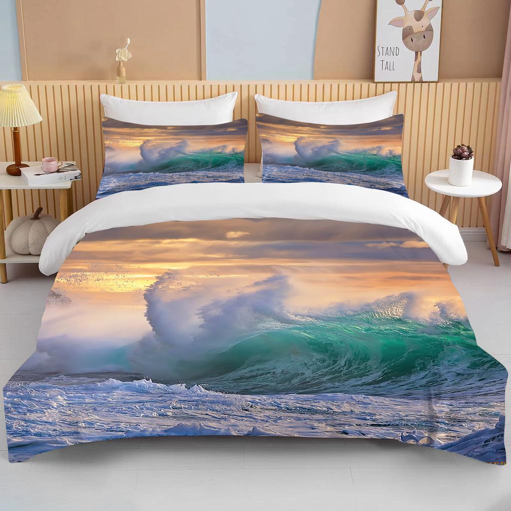 Ocean Bedding Set Coast Ocean Spray Duvet Cover Set Blue Starfish Bed Set Kids Teen Shell Home Textiles Summer  Quilt Cover