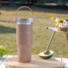 JUSTINLAU 600/900ml Insulated Cups Stainless Steel Thermos Cup with Handle & Straw Outdoor Travel Water Bottle Car Ice Tumbler