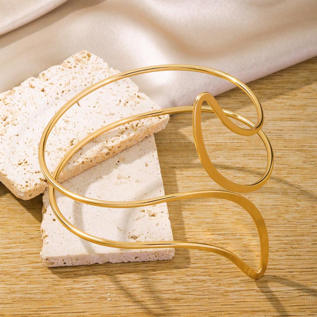 FTCY Boho Arm Bracelet for Women Vintage Geometric Gold Color Leaf Women's Arm Bangles Adjustable Jewelry